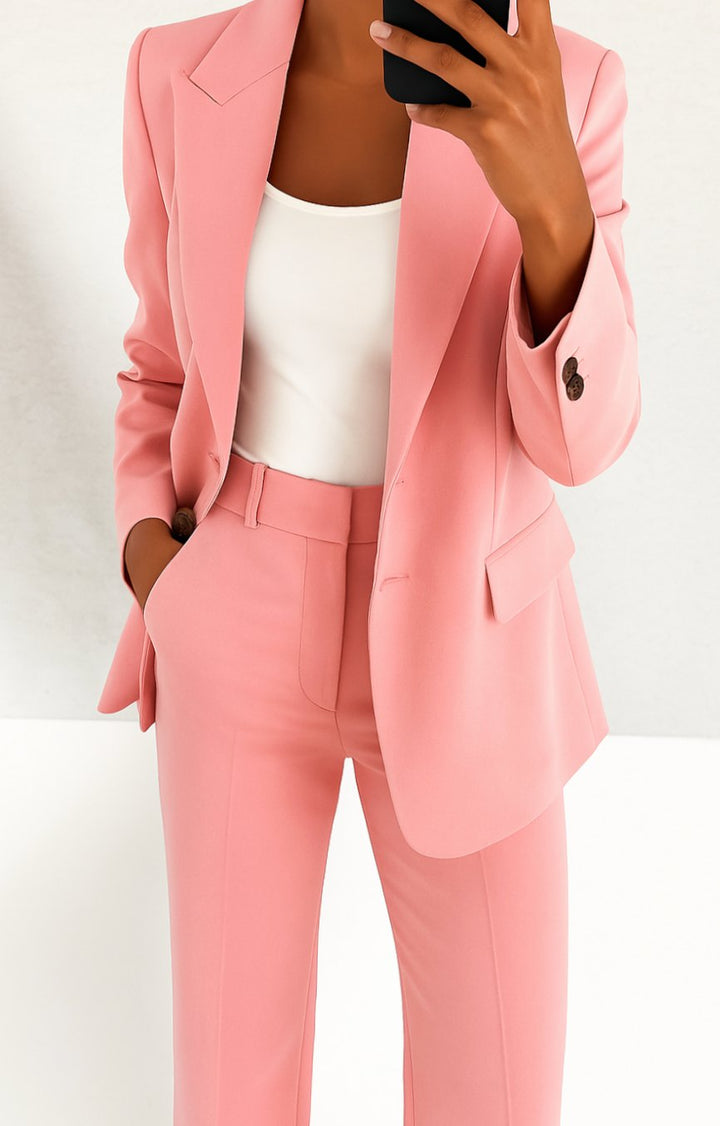 Women's Tailored Blazer Pants Suit Set Two-Piece - Pink