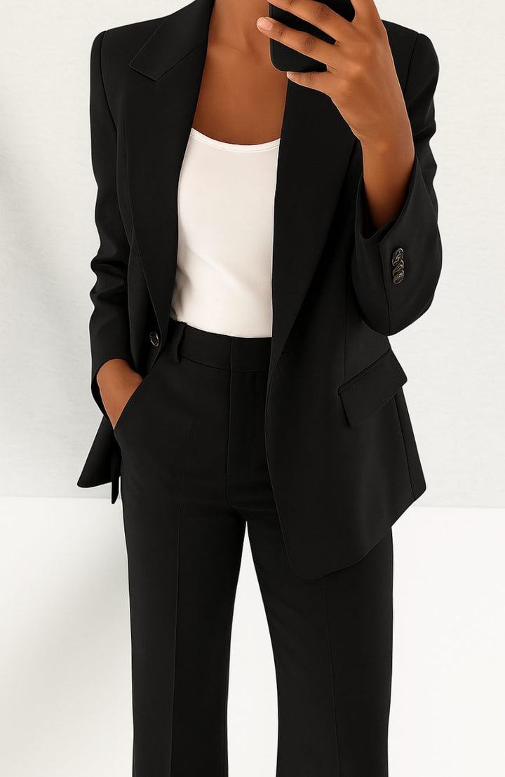 Women's Tailored Blazer Pants Suit Set Two-Piece - Black