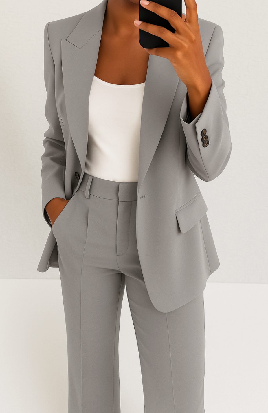 Women's Tailored Blazer Pants Suit Set Two-Piece - Gray