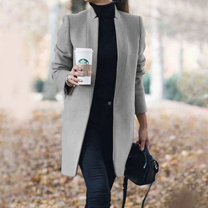 Women's Tailored Lapel Long Winter Coat Classic Structured Outerwear - Gray
