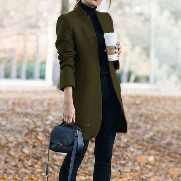 Women's Tailored Lapel Long Winter Coat Classic Structured Outerwear - Green