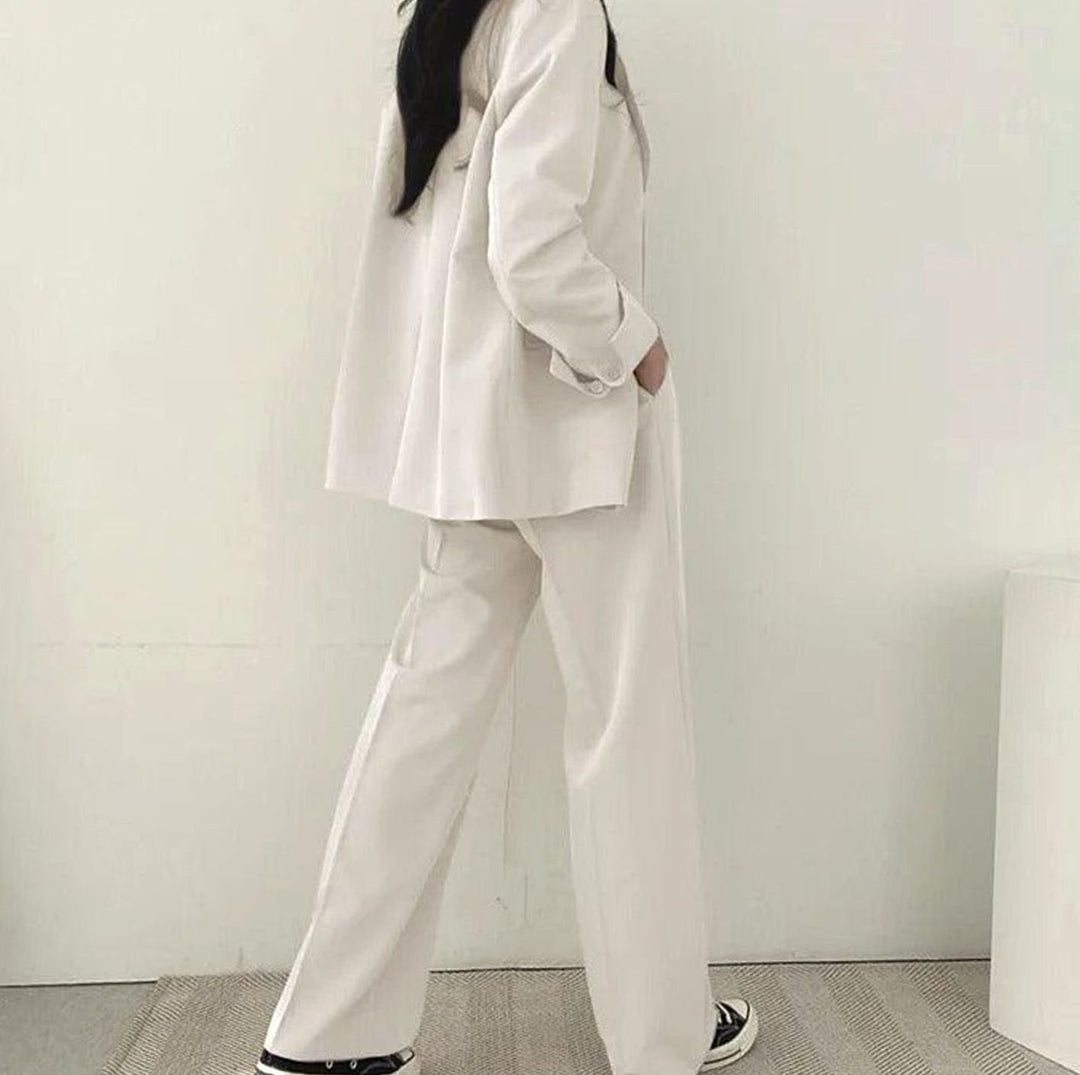 Women's Tailored Long Blazer High-Waist Trouser Suit Set