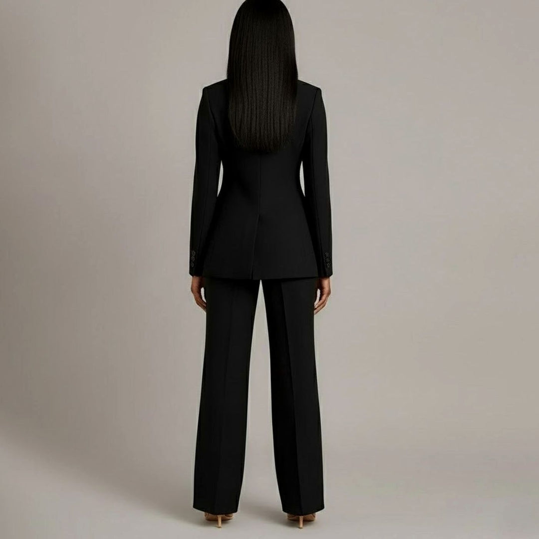 Women's Tailored Single-Button Blazer Pants Suit Set