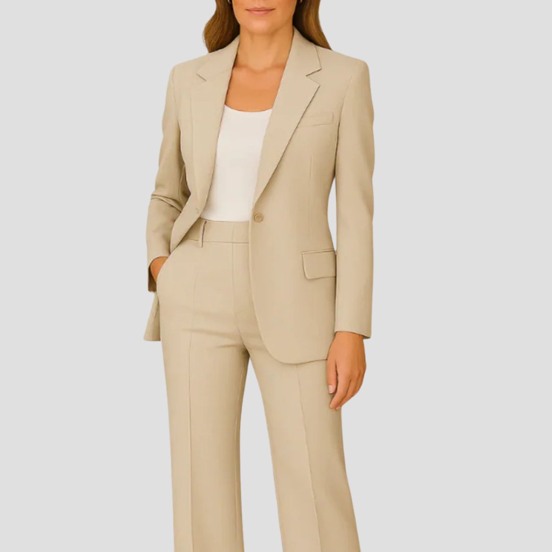 Women's Tailored Single-Button Straight-Leg Two-Piece Blazer Suit - Beige