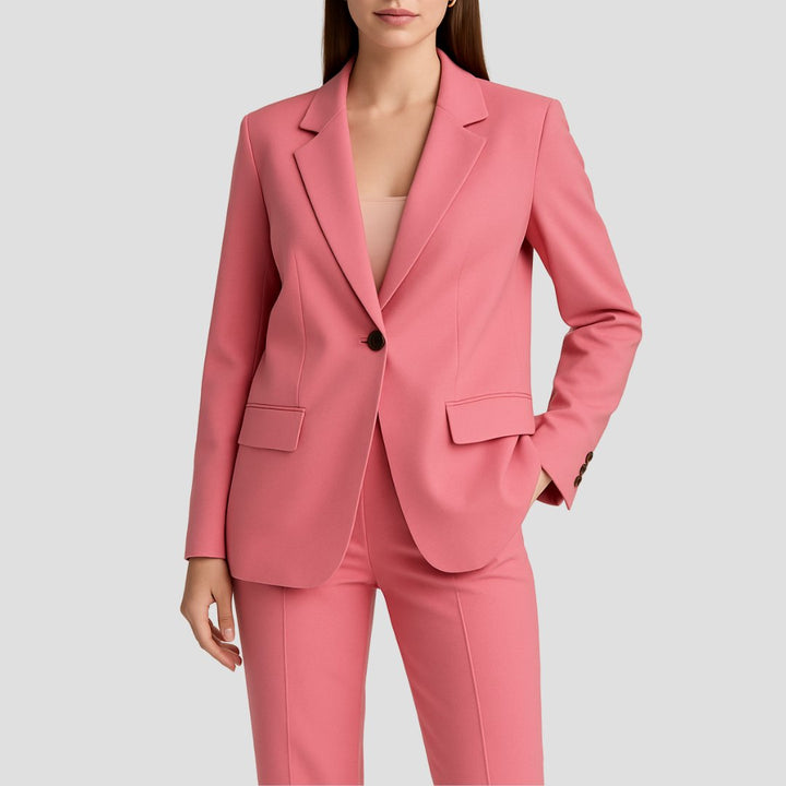 Women's Tailored Single-Button Straight-Leg Two-Piece Blazer Suit - Pink
