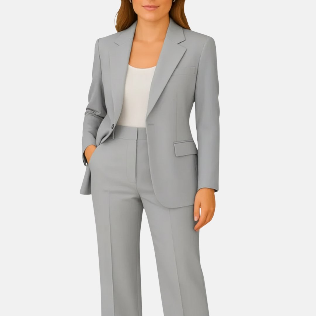 Women's Tailored Single-Button Straight-Leg Two-Piece Blazer Suit - Grey