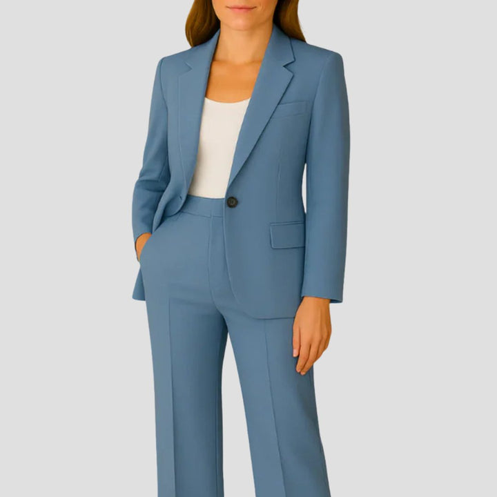 Women's Tailored Single-Button Straight-Leg Two-Piece Blazer Suit - Blue