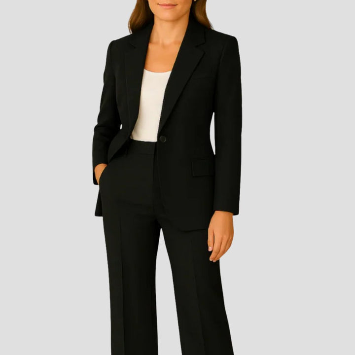 Women's Tailored Single-Button Straight-Leg Two-Piece Blazer Suit - Black
