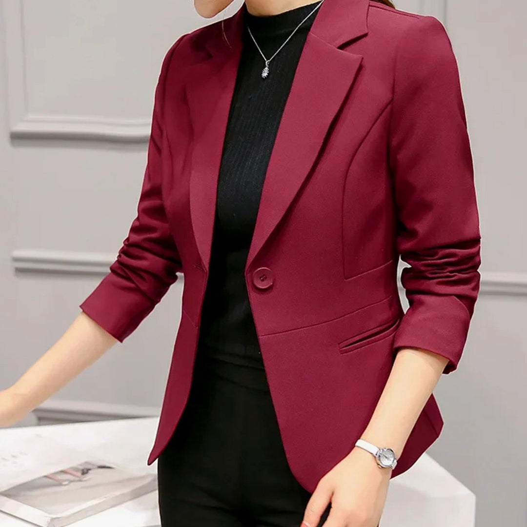 Women's Tailored Slim-Fit Single-Button Office Blazer - Red