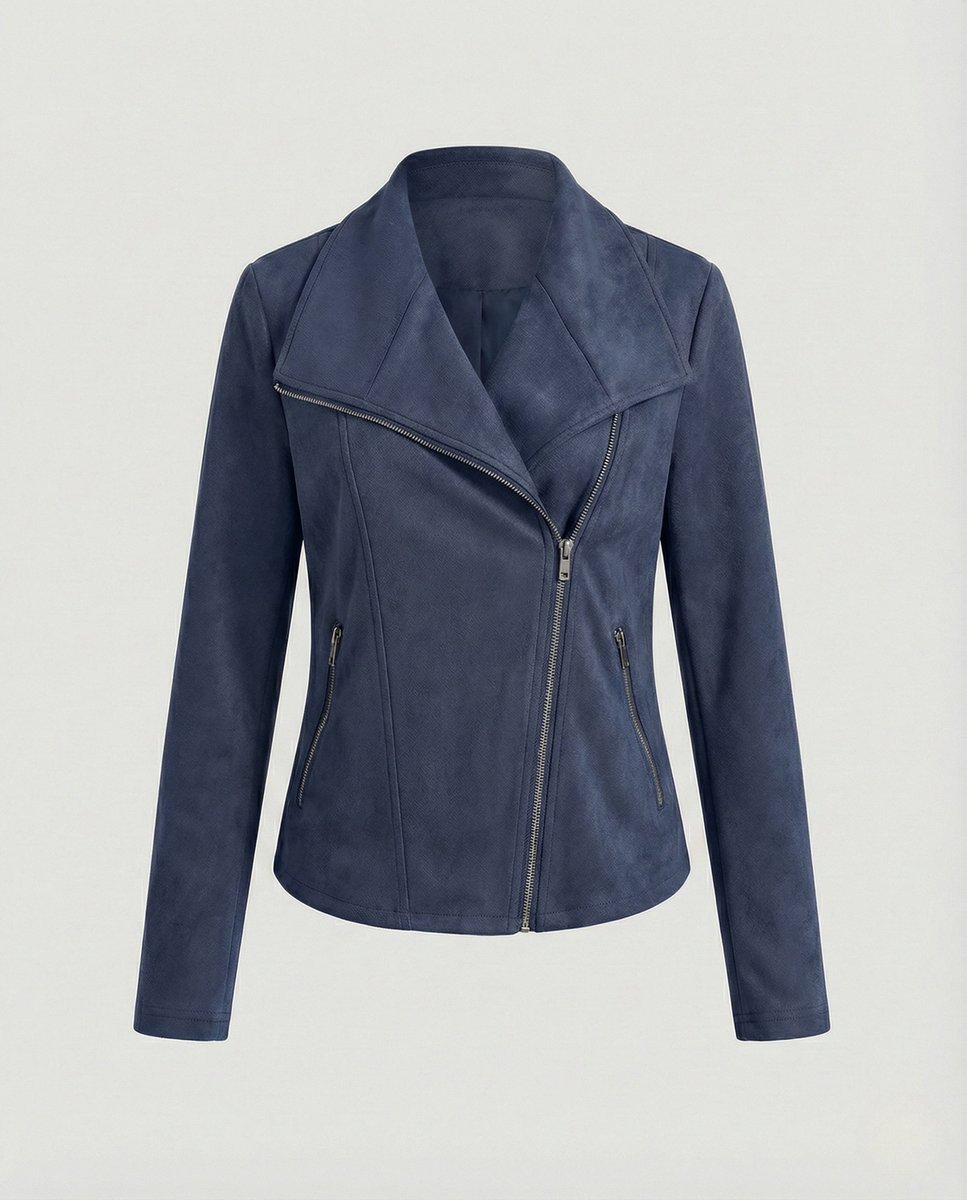 Women's Tailored Suede-Look Asymmetric-Zip Biker Leather Jacket