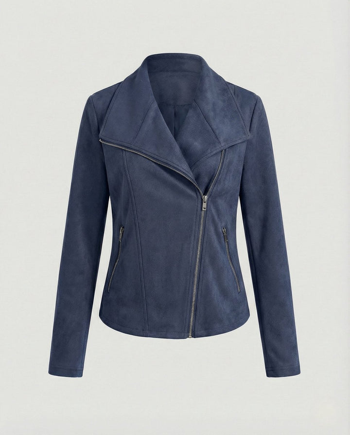 Women's Tailored Suede-Look Asymmetric-Zip Biker Leather Jacket