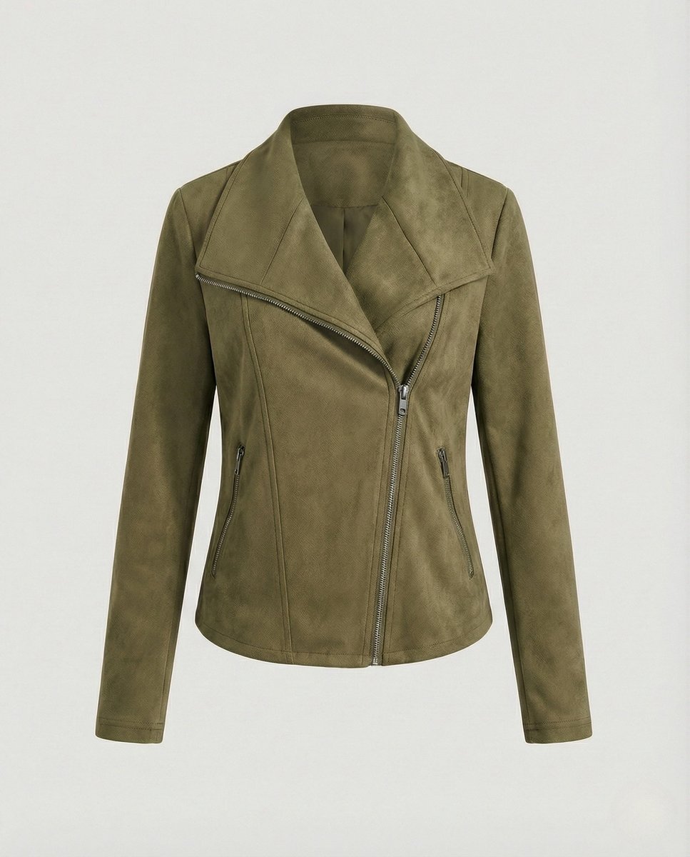 Women's Tailored Suede-Look Asymmetric-Zip Biker Leather Jacket