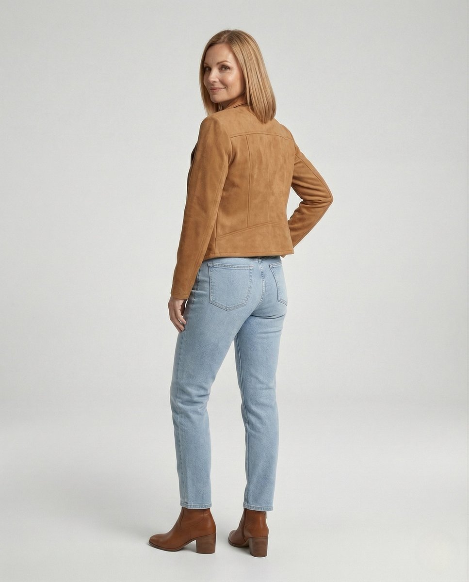 Women's Tailored Suede-Look Asymmetric-Zip Biker Leather Jacket