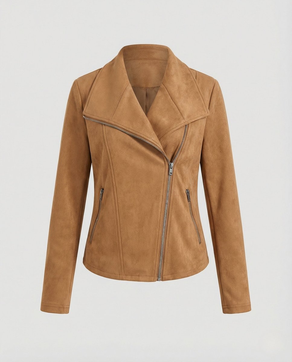 Women's Tailored Suede-Look Asymmetric-Zip Biker Leather Jacket