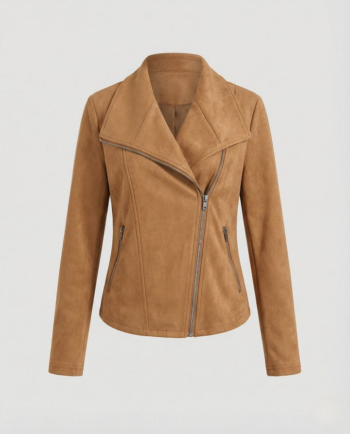 Women's Tailored Suede-Look Asymmetric-Zip Biker Leather Jacket