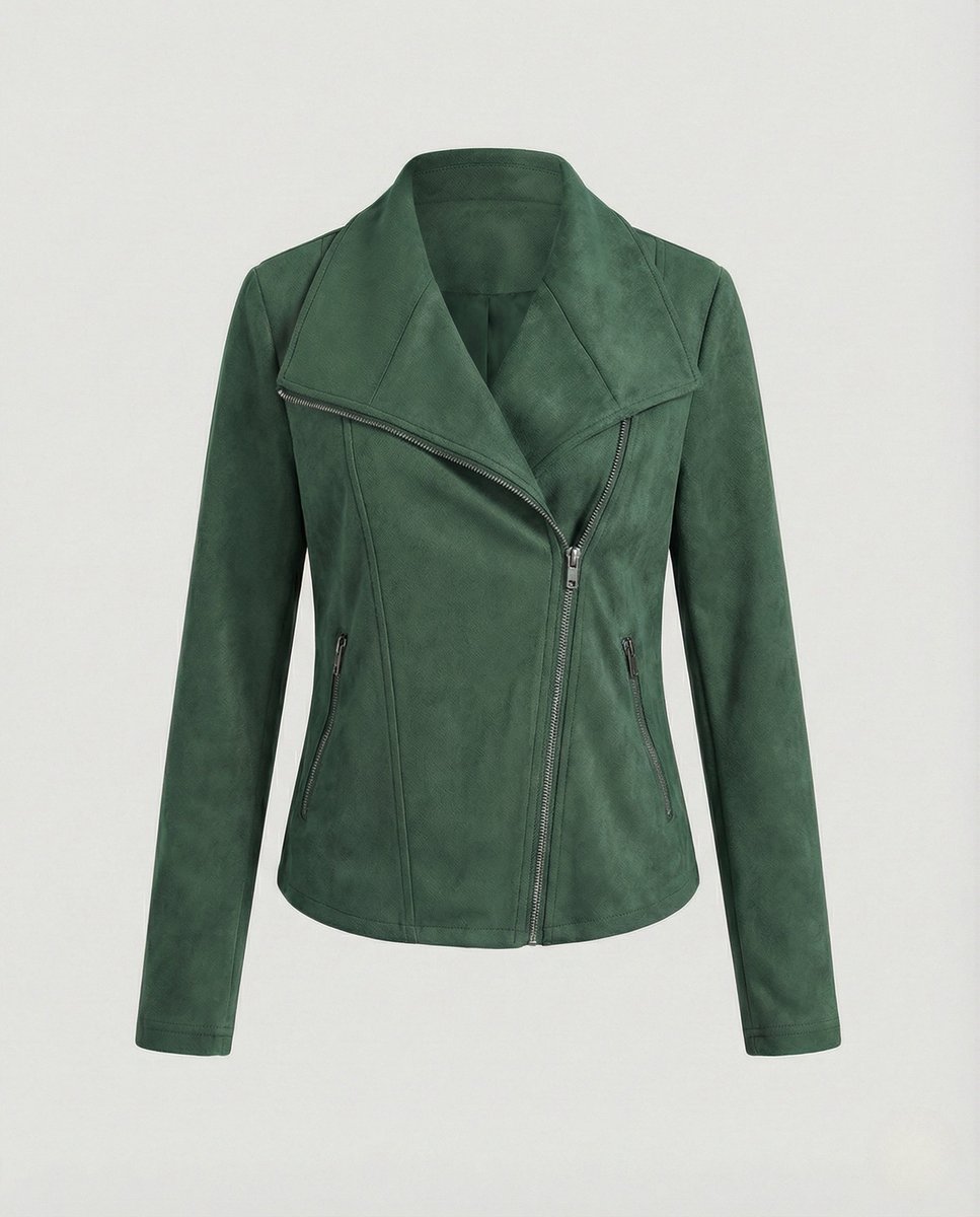 Women's Tailored Suede-Look Asymmetric-Zip Biker Leather Jacket