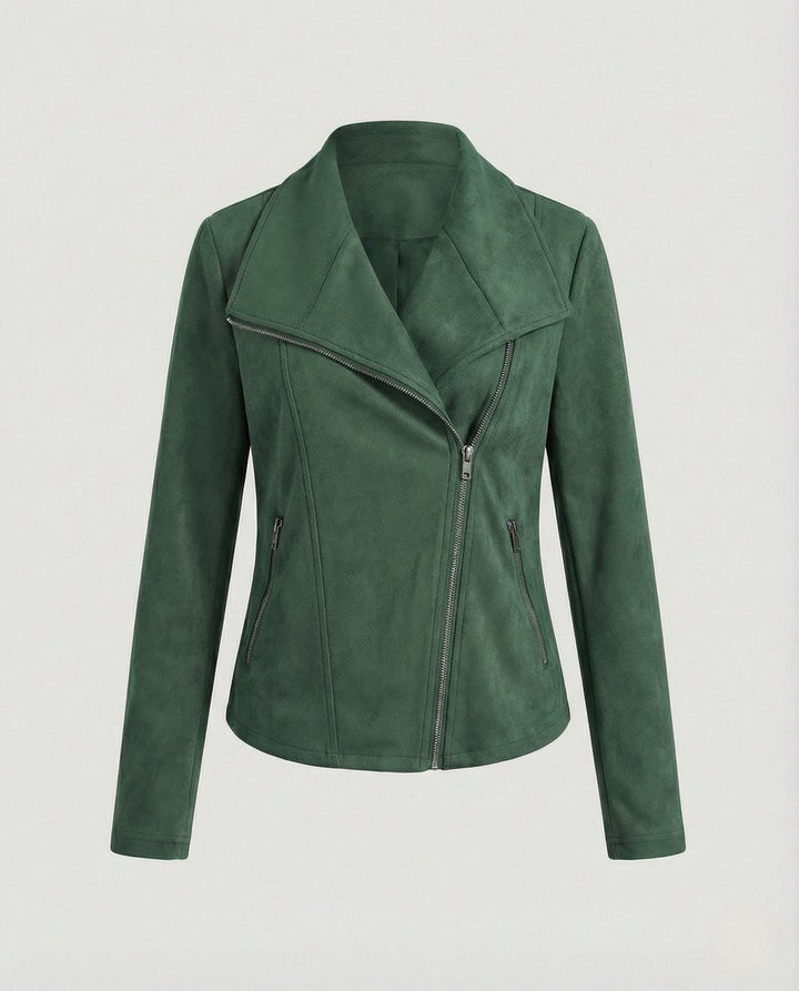 Women's Tailored Suede-Look Asymmetric-Zip Biker Leather Jacket