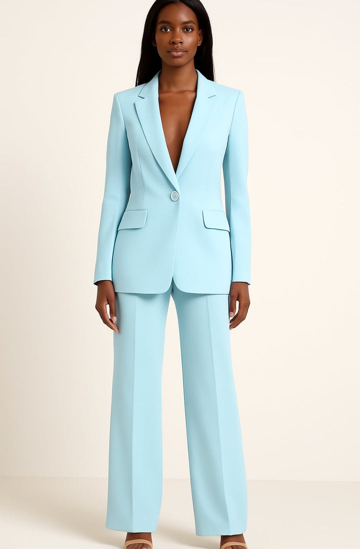 Women's Tailored Wide-Leg Blazer Suit Set - Turquoise
