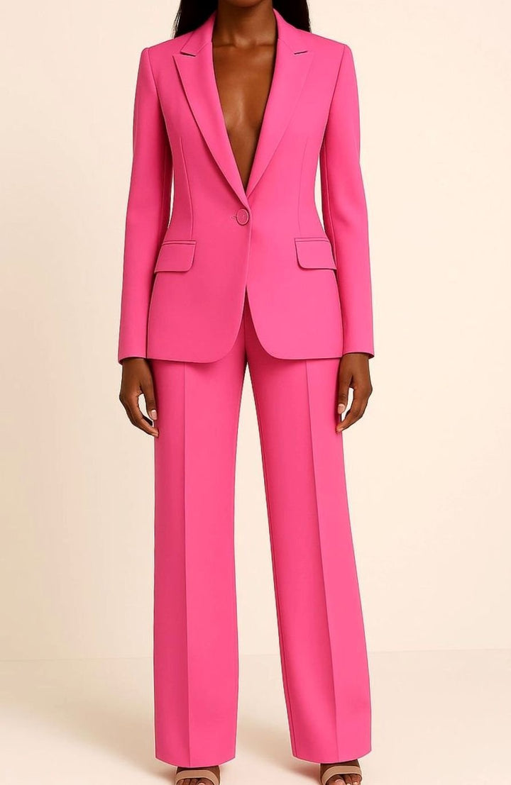 Women's Tailored Wide-Leg Blazer Suit Set - Pink