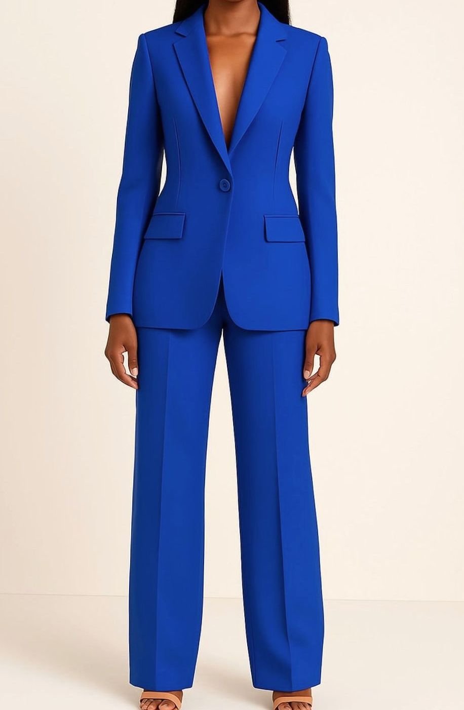 Women's Tailored Wide-Leg Blazer Suit Set - Blue