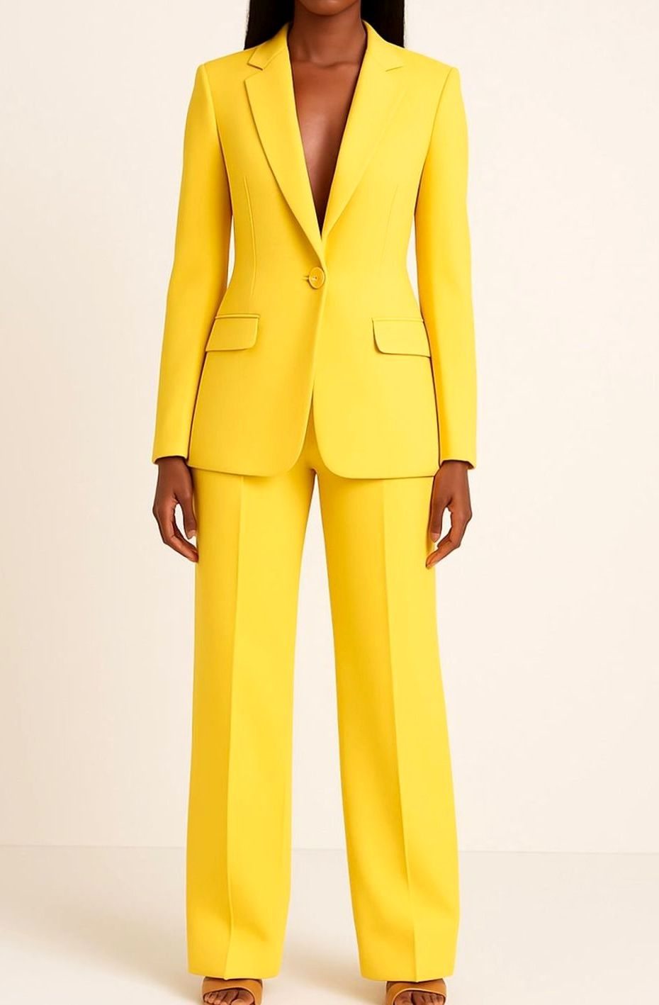 Women's Tailored Wide-Leg Blazer Suit Set - Yellow