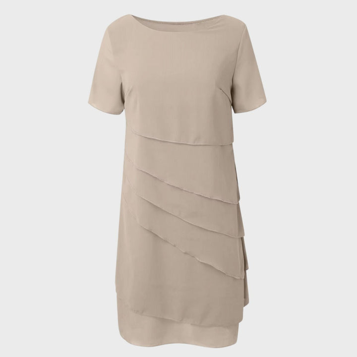 Women's Tiered Chiffon Midi Cocktail Party Dress Short Sleeve