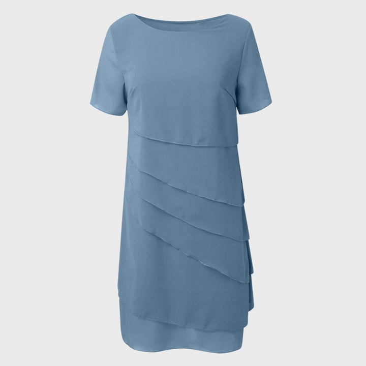 Women's Tiered Chiffon Midi Cocktail Party Dress Short Sleeve