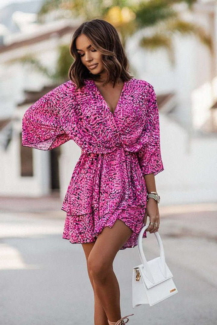 Women's Tropical-Print Tiered Ruffle Mini Cocktail Dress - Purple