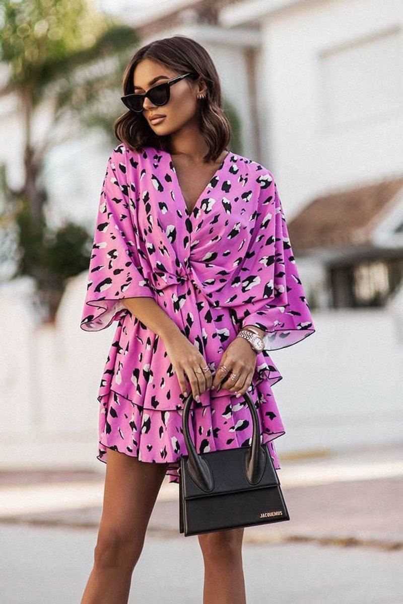 Women's Tropical-Print Tiered Ruffle Mini Cocktail Dress