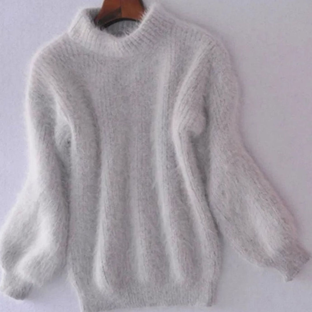 Women's Turtleneck Fluffy Angora Loose Knit Sweater - Gray