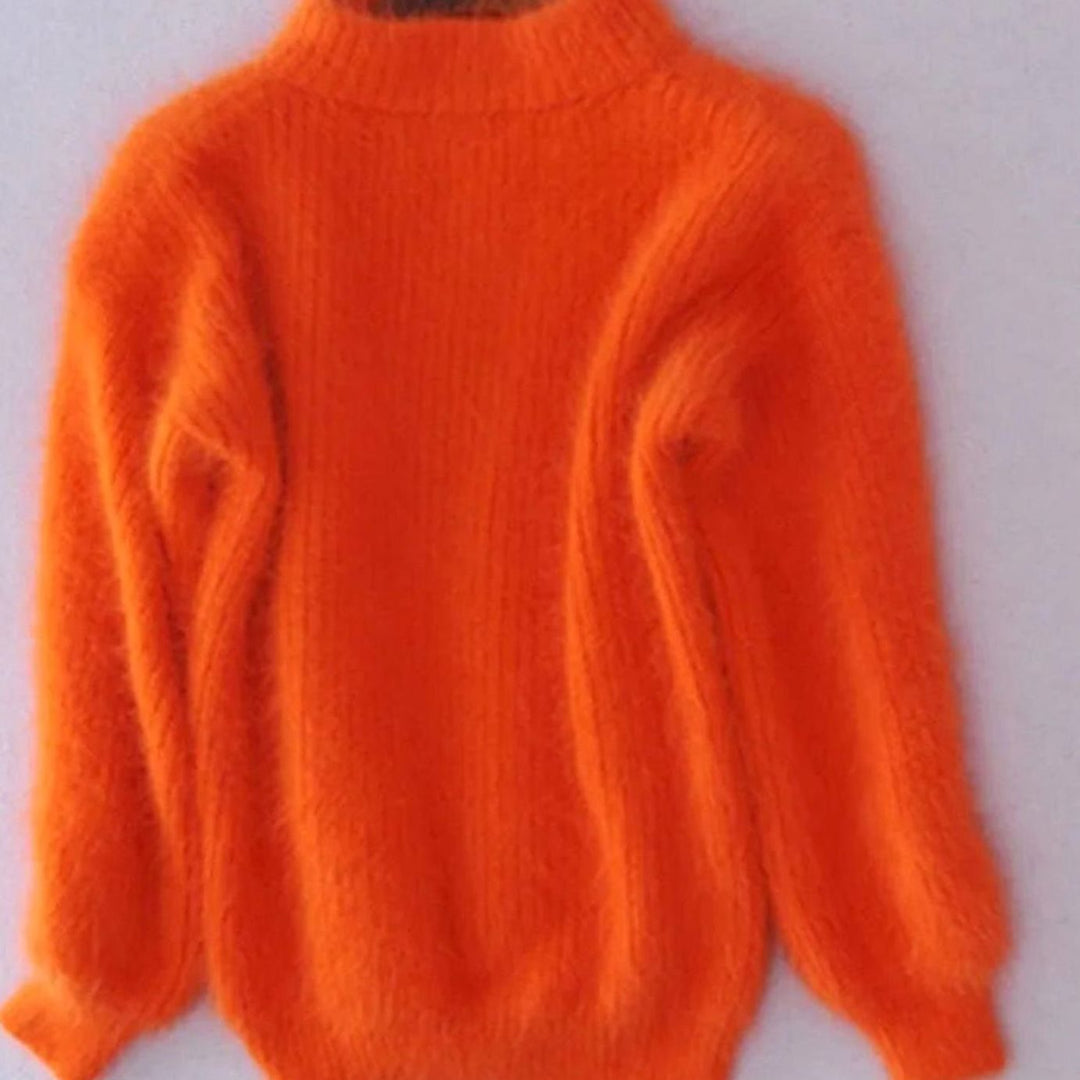 Women's Turtleneck Fluffy Angora Loose Knit Sweater - Orange