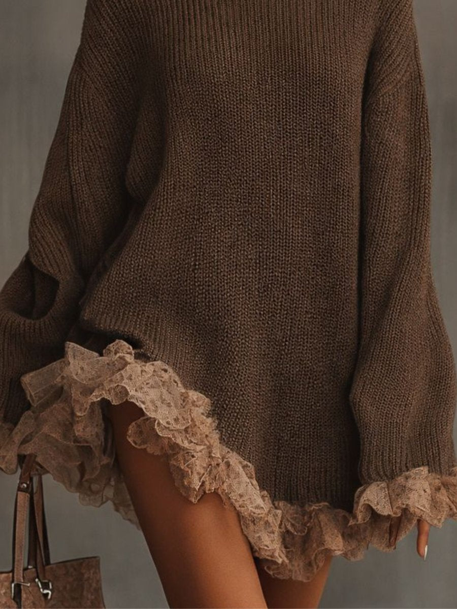 Women's Turtleneck Lace-Hem Knit Oversized Formal Dresses