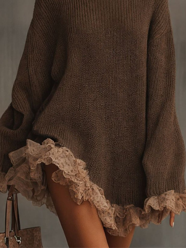 Women's Turtleneck Lace-Hem Knit Oversized Formal Dresses
