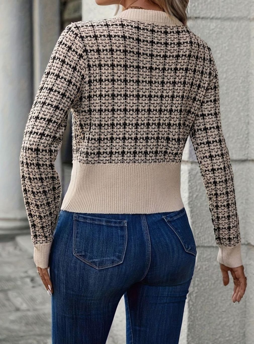 Women's Tweed-Inspired Button-Front Cropped Knit Cardigan