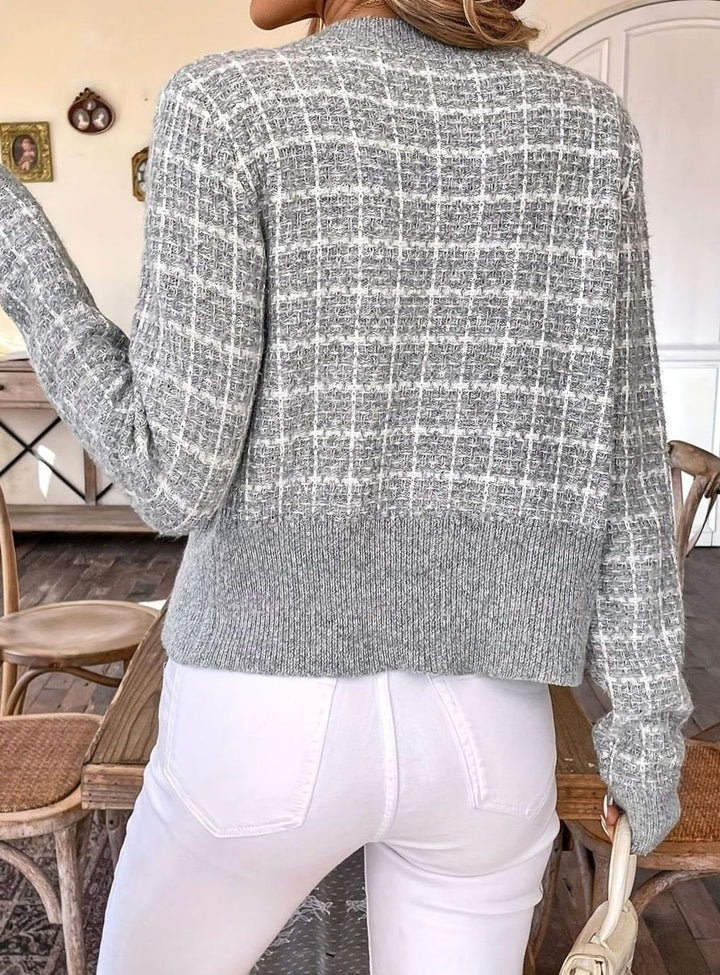 Women's Tweed-Inspired Button-Front Cropped Knit Cardigan