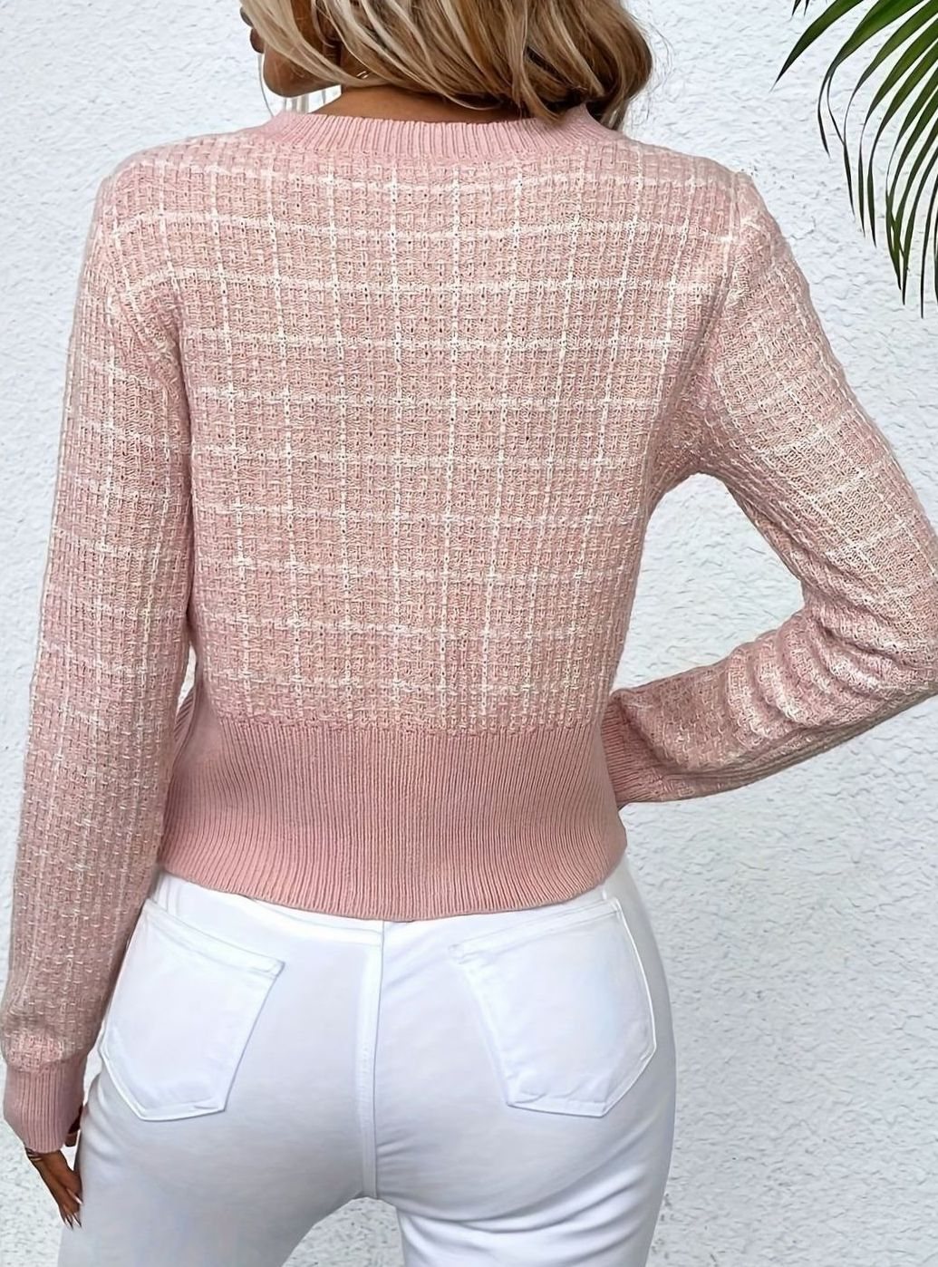 Women's Tweed-Inspired Button-Front Cropped Knit Cardigan