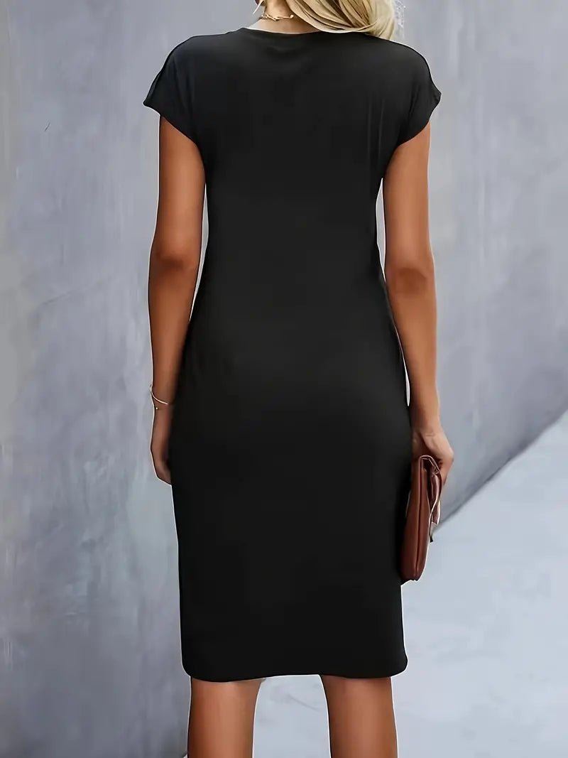 Women's Twist-Ruched Waist Cap Sleeve Bodycon Midi Dress