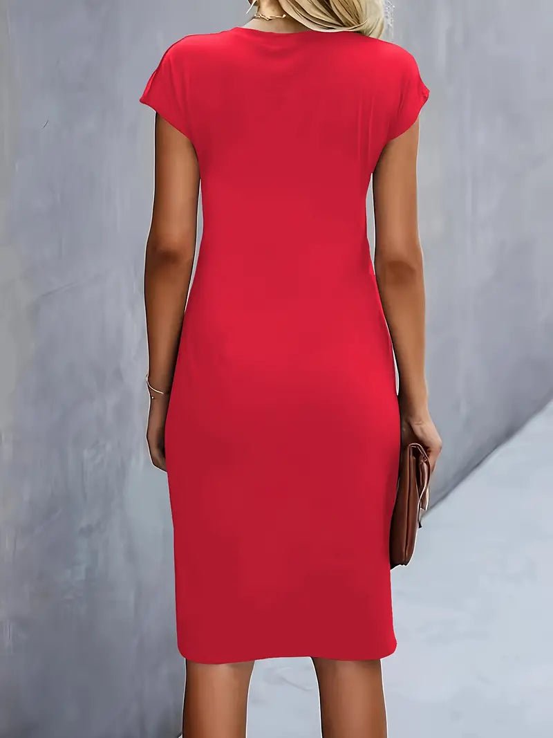 Women's Twist-Ruched Waist Cap Sleeve Bodycon Midi Dress