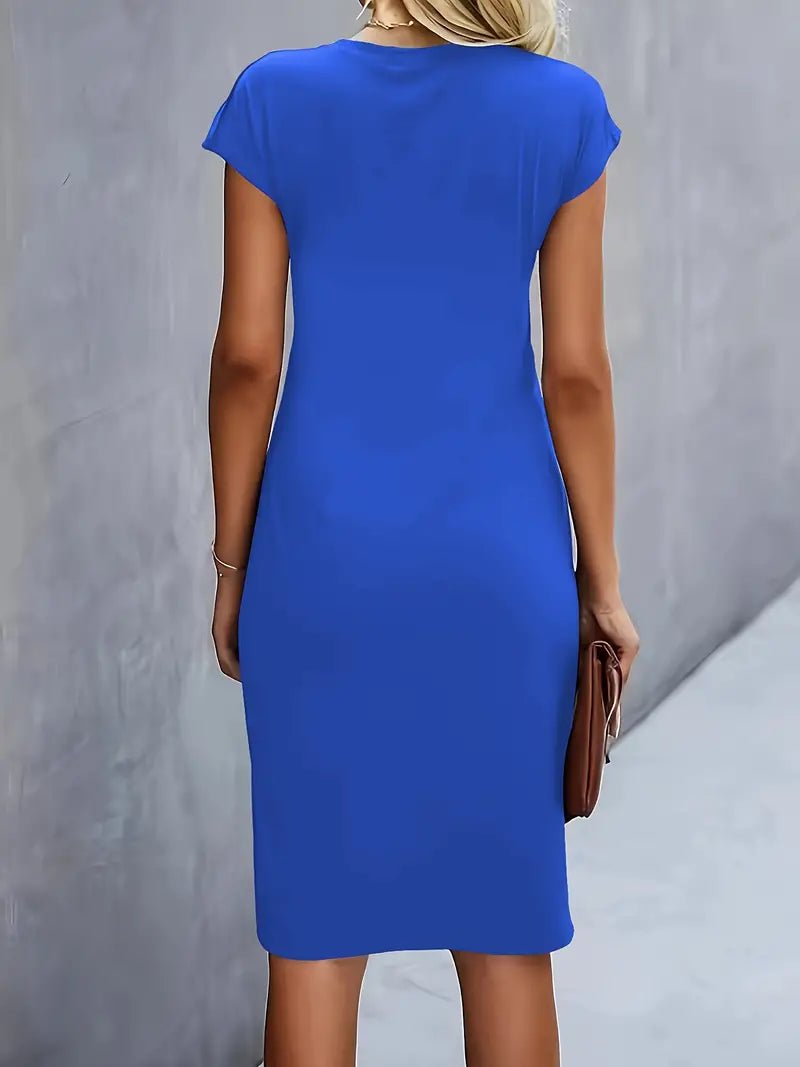 Women's Twist-Ruched Waist Cap Sleeve Bodycon Midi Dress