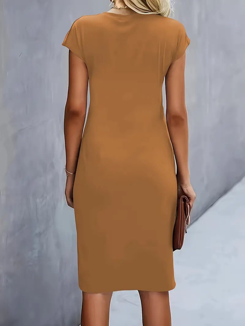 Women's Twist-Ruched Waist Cap Sleeve Bodycon Midi Dress