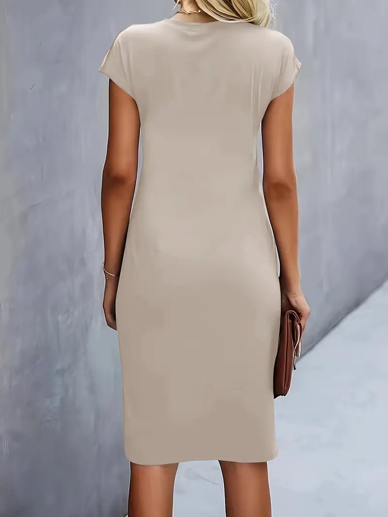 Women's Twist-Ruched Waist Cap Sleeve Bodycon Midi Dress