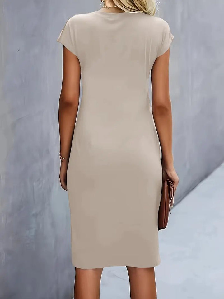 Women's Twist-Ruched Waist Cap Sleeve Bodycon Midi Dress
