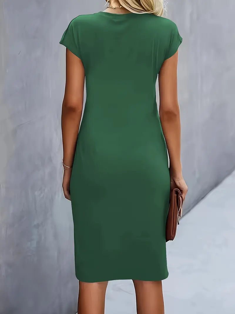 Women's Twist-Ruched Waist Cap Sleeve Bodycon Midi Dress