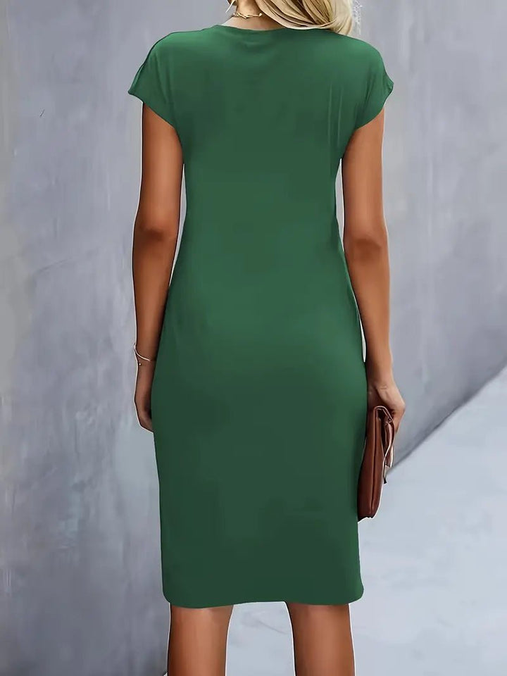 Women's Twist-Ruched Waist Cap Sleeve Bodycon Midi Dress