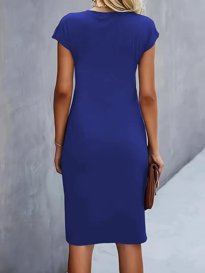 Women's Twist-Ruched Waist Cap Sleeve Bodycon Midi Dress