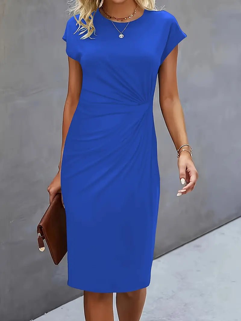 Women's Twist-Ruched Waist Cap Sleeve Bodycon Midi Dress - Blue