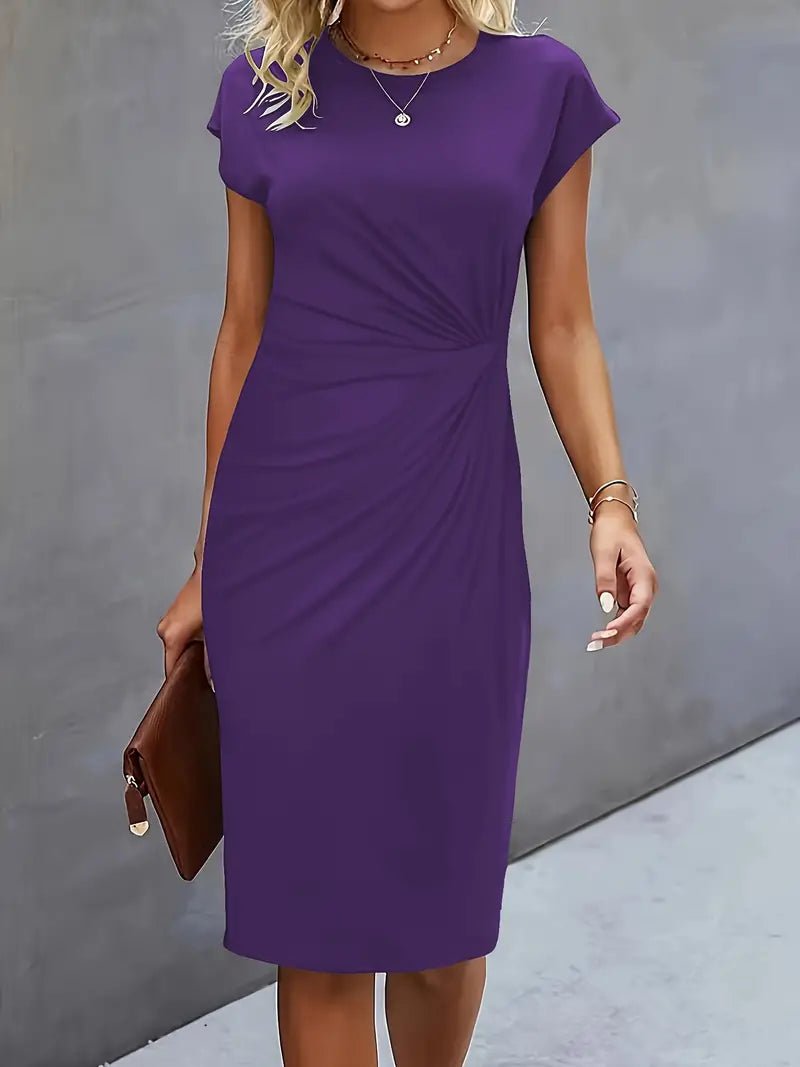 Women's Twist-Ruched Waist Cap Sleeve Bodycon Midi Dress - Violet