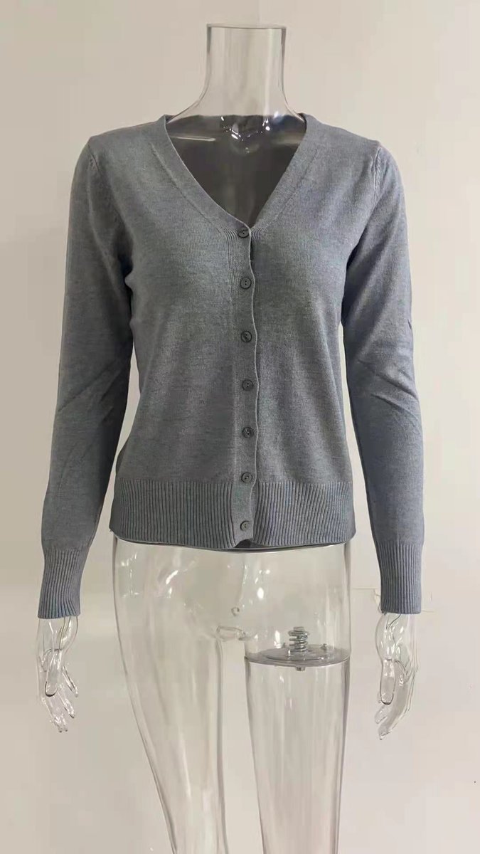 Women's V-Neck Button-Front Knit Cardigan - Gray