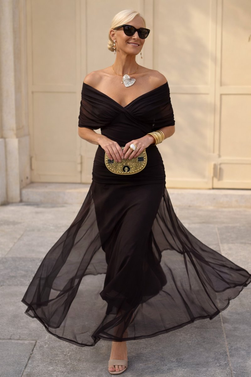 Women's V-Neck Chiffon Cocktail Party Dress Elegant Maxi - Night Brown