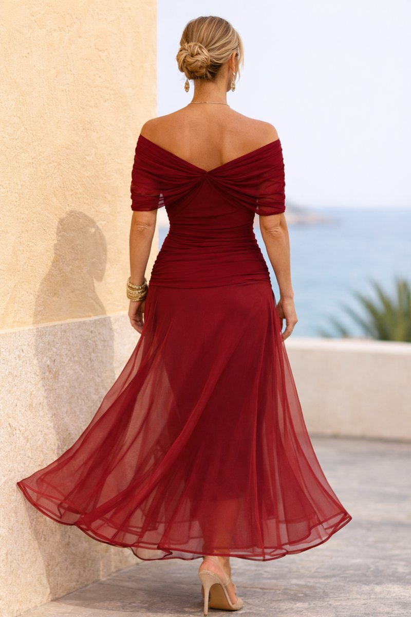 Women's V-Neck Chiffon Cocktail Party Dress Elegant Maxi